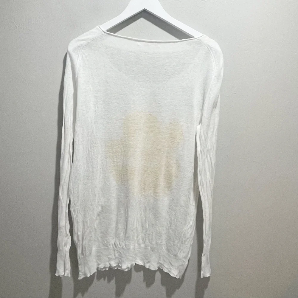 SEATON REVOLVE Women’s Intarsia Knit Yellow Ivory Flower Sweater Linen Blend L - Picture 5 of 8